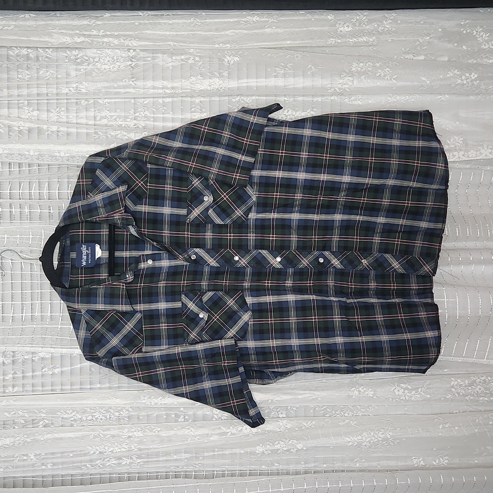 Wrangler Green Plaid Western Pearl Snap Short Sleeve Shirt Men's Size 3XL